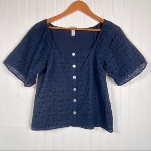 A new day navy blue button up short sleeve shirt